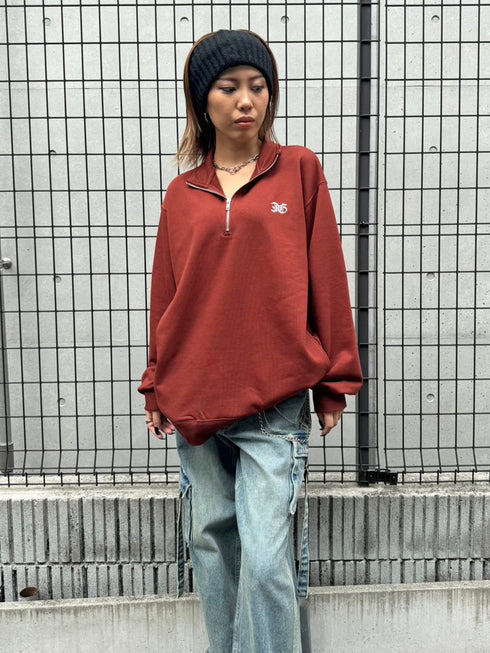 EGロゴ刺繍ハーフジップトップス